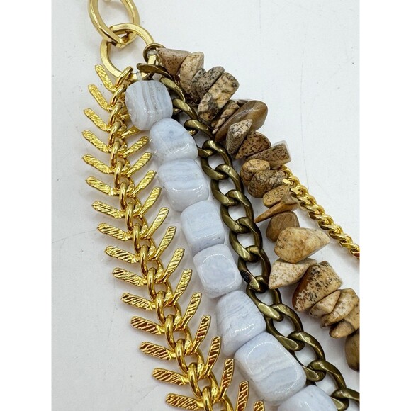 Ab Max Stone & Mixed Chain Layered Multistrand Necklace Gold Tone Boho Bohemian - Picture 4 of 13